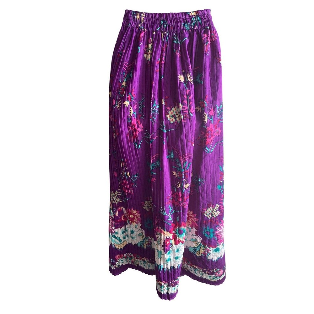 UNITI Skirt Womens One Size Purple Floral Pleated Elastic Waist Maxi Boho Summer